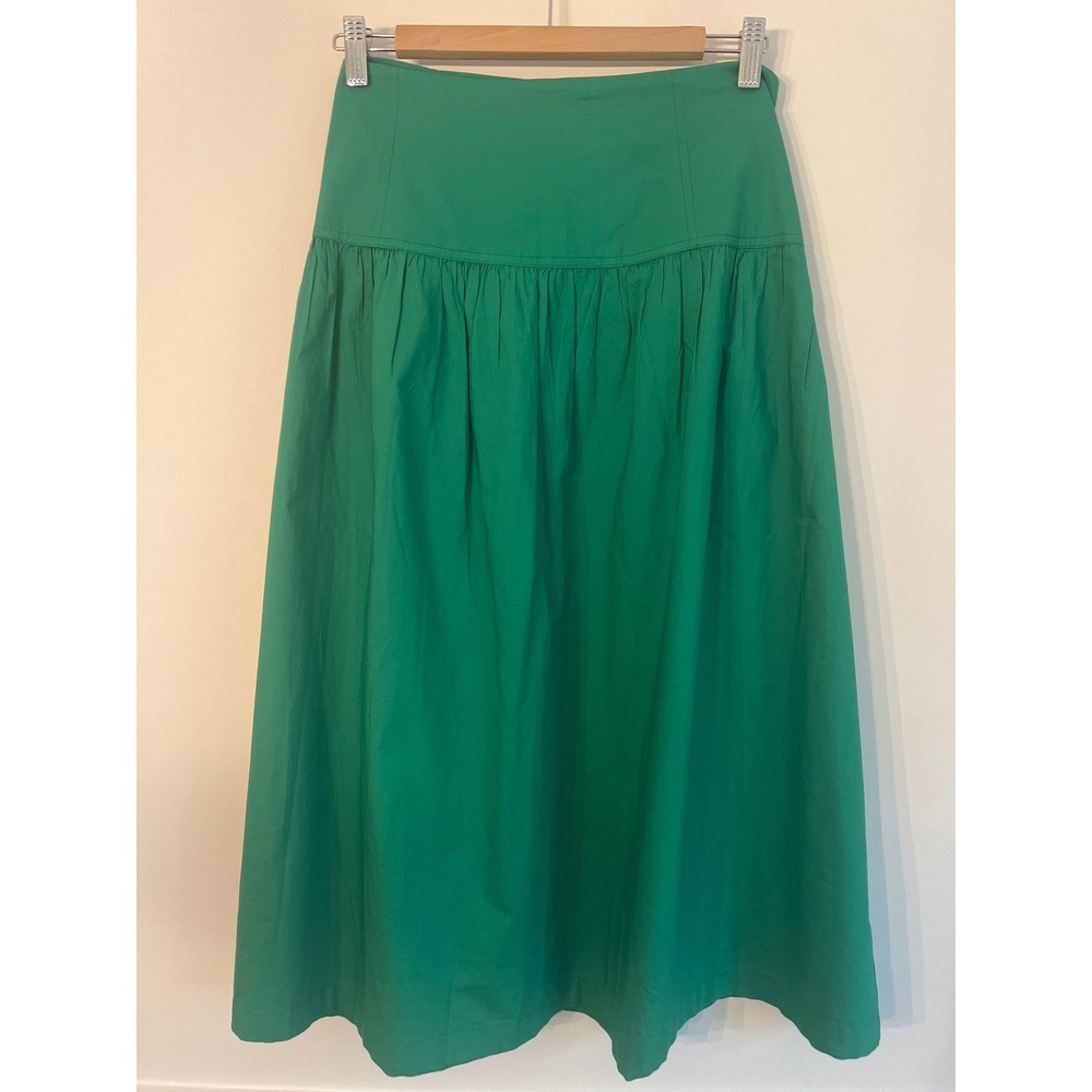 Nwt 100% Cotton Kelly Green A-Line Midi Skirt Pockets Size 16